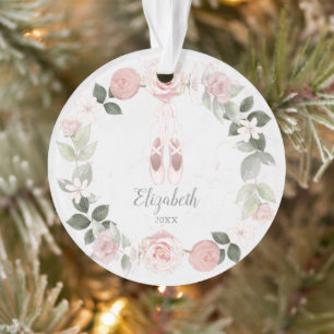 Pink Floral Wreath Ballet Slippers Personalised Ornament