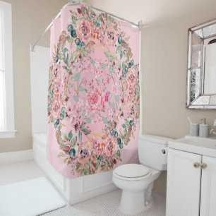 Pink Floral Wreath, Beautiful Artwork Shower Curtain