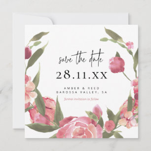 Pink Floral Wreath Botanical Square Save the Date
