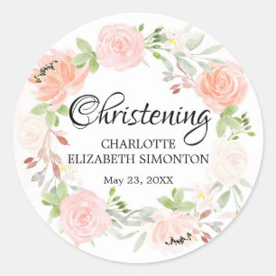 Pink Floral Wreath Christening Envelope Seal