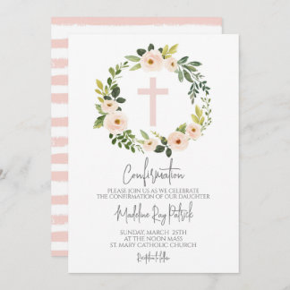 Pink Floral Wreath Confirmation  Invitation