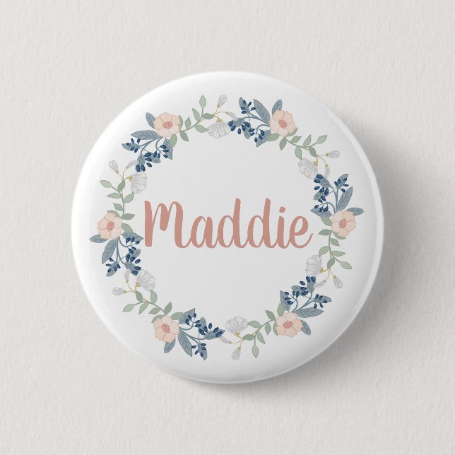 Pink Floral Wreath Custom Name Badge (Front)
