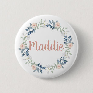 Pink Floral Wreath Custom Name Badge