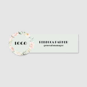 Pink Floral Wreath Custom Text Name Tag