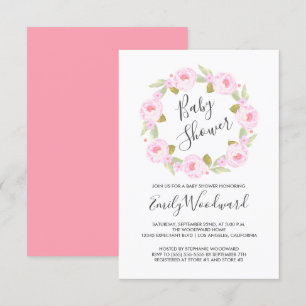 Pink Floral Wreath Girl Baby Shower Invitation