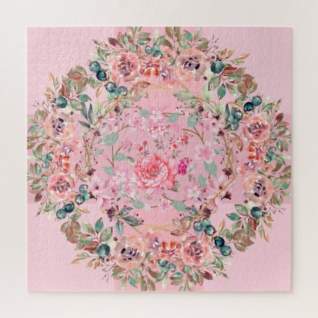 Pink Floral Wreath Jigsaw Puzzle (Vertical)