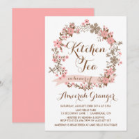 Pink Floral Wreath Kitchen Tea Party Invitation