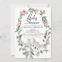 Pink Floral Wreath Koala Bear Baby Shower