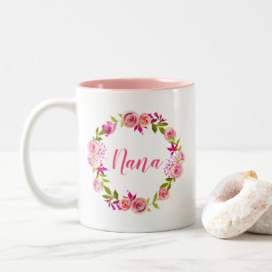 Pink Floral Wreath Mother's Day Gift for Nana Two-Tone Coffee Mug