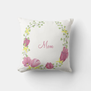Pink Floral Wreath   Mum Cushion