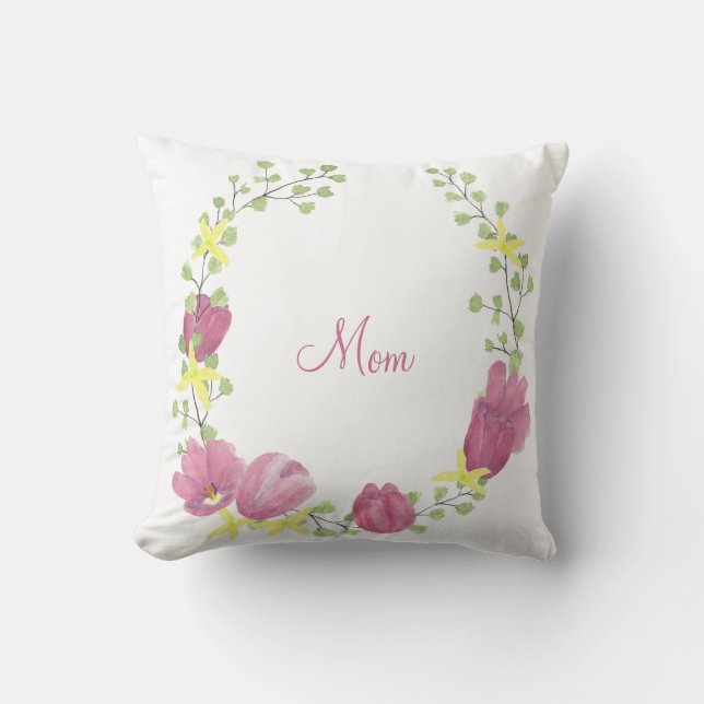 Pink Floral Wreath | Mum Cushion (Front)