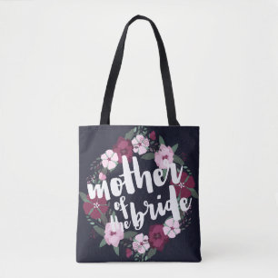 Pink Floral Wreath Navy Blue Mother of the Bride Tote Bag