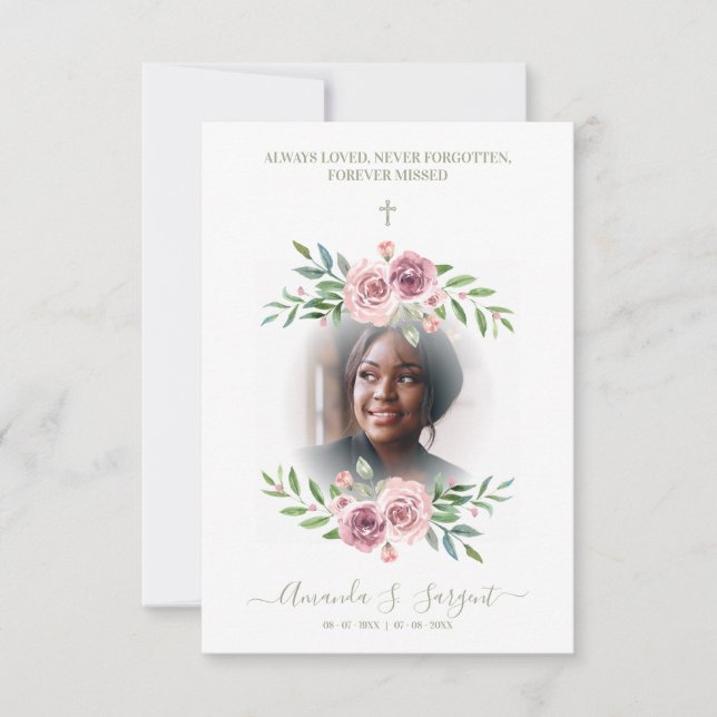 Pink Floral Wreath Photo Funeral Service Dear Ones (Front)