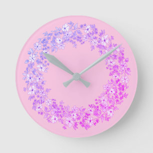 Pink Floral Wreath Round Clock