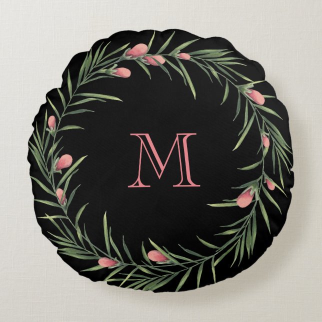 Pink Floral Wreath Round Cushion (Front)