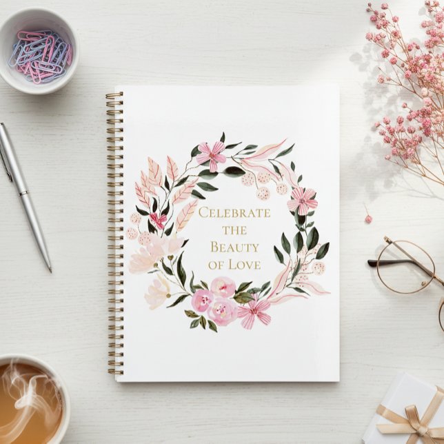 Pink Floral Wreath Spiral Notebook Planner (Creator Uploaded)
