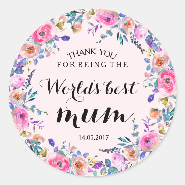 Pink Floral Wreath Wedding Sticker (Front)