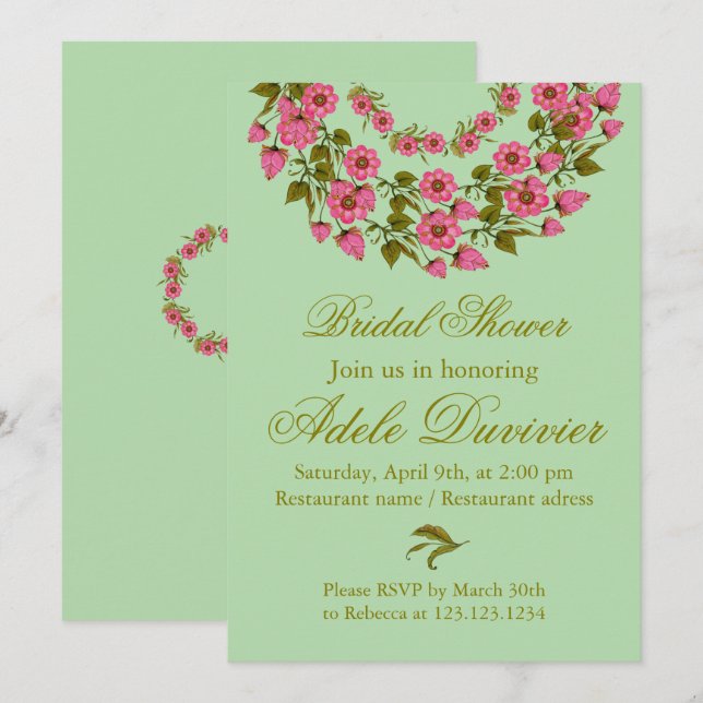Pink Floral Wreaths | Bridal Shower Invitation (Front/Back)