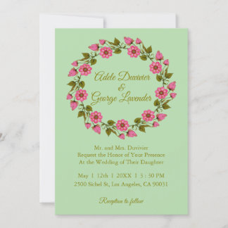 Pink Floral Wreaths  I  Wedding Invitation