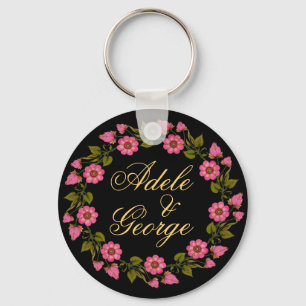 Pink Floral Wreaths   Our Wedding Keychain