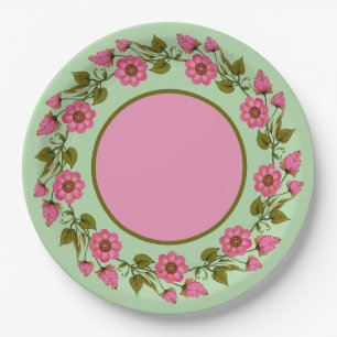 Pink Floral Wreaths Paper Plate