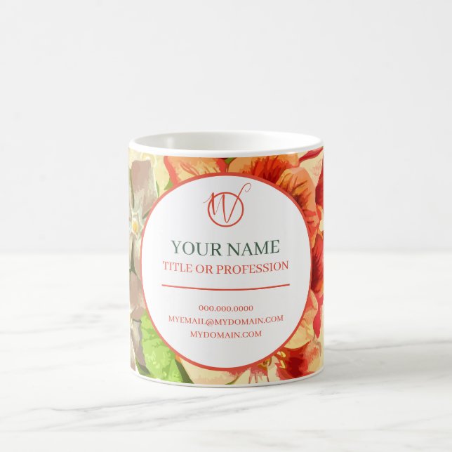 Pink Floral Your Profession and Website, ZSSG Coffee Mug (Center)