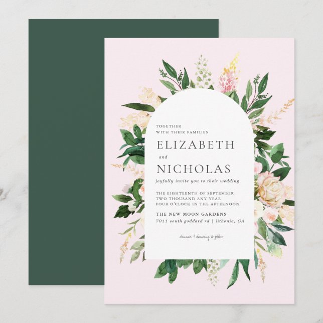 Pink Florals and Greenery Botanical Wedding Invitation (Front/Back)