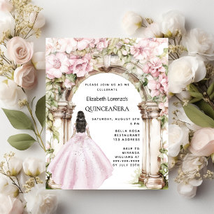 Pink florals arch dress Quinceanera invitation