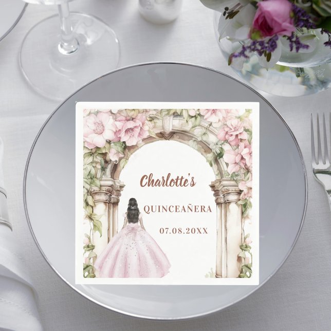 Pink florals arch dress Quinceanera luncheon Napkin (Creator Uploaded)