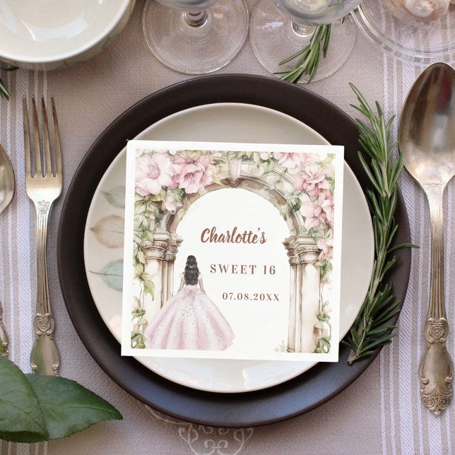 Pink florals arch dress Sweet 16 luncheon Napkin (Creator Uploaded)