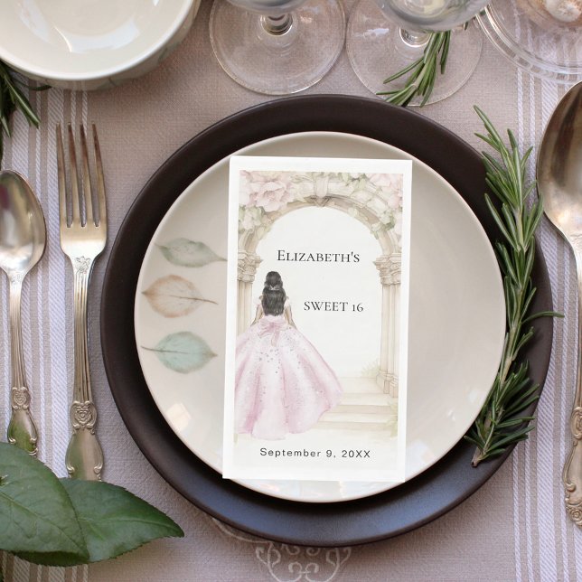 Pink florals arch dress Sweet 16 Napkin (Creator Uploaded)