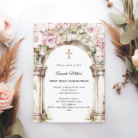 Pink florals arch girl First Communion