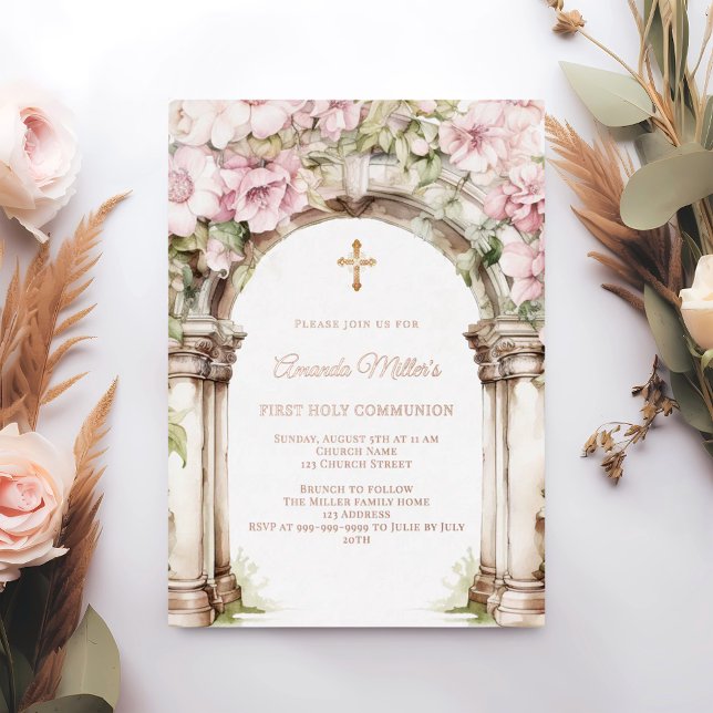 Pink florals arch girl First Communion rose gold (Creator Uploaded)