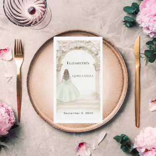 Pink florals arch green dress birthday luncheon napkin
