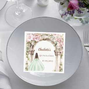 Pink florals arch green dress Quinceanera Napkin