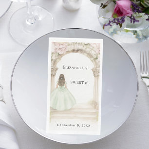 Pink florals arch green dress Sweet 16 Napkin
