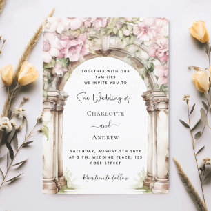 Pink florals arch wedding invitation