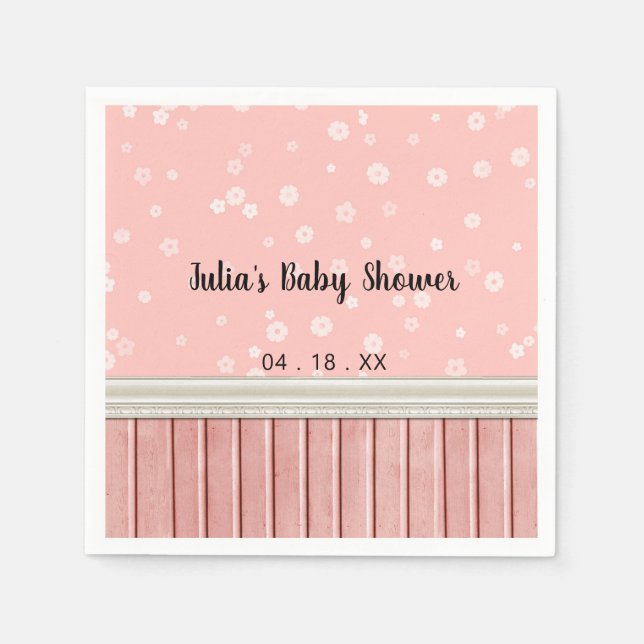 Pink Florals Baby Shower Napkin (Front)