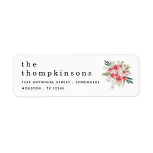 Pink Florals Berries Name Return Address Christmas