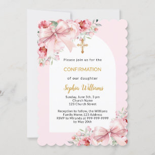 Pink florals bow girl arch Confirmation Invitation