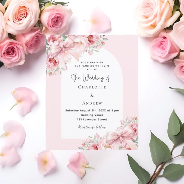 Pink florals bows arch wedding invitation (Creator Uploaded)