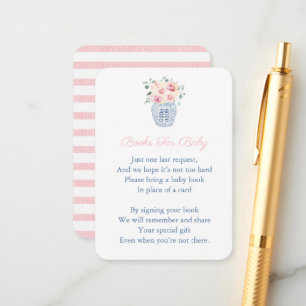 Pink Florals Chinoiserie Bring A Book Baby Shower Enclosure Card