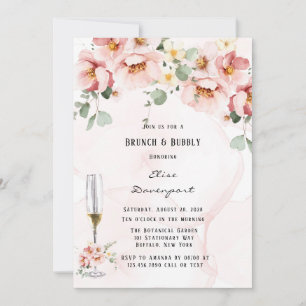 Pink Florals Elegant Eucalyptus Brunch & Bubbly Invitation