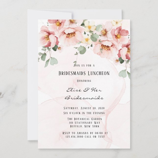 Pink Florals Elegant Eucalyptus Couples Shower Invitation (Front)