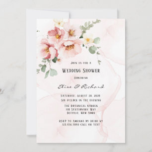 Pink Florals Elegant Eucalyptus Wedding Shower Invitation