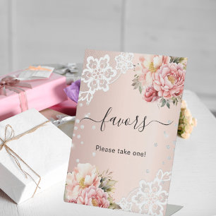 Pink florals lace favour sign