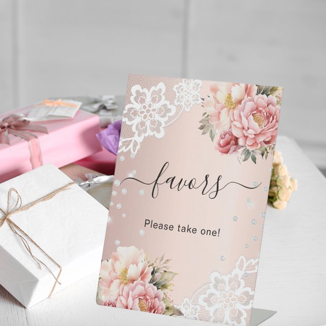 Pink florals lace favour sign (Creator Uploaded)