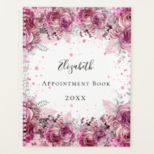 Pink florals name white elegant planner