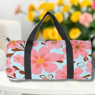 Pink Florals– Pastel Vibes-Retro Flowers Duffle Bag
