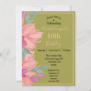 Pink Florals Personalised Birthday Invitation